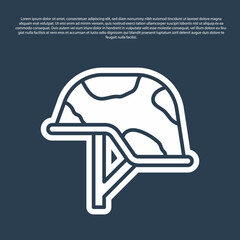 Blue line Military helmet icon isolated on blue background. Army hat symbol of defense and protect. Protective hat. Vector