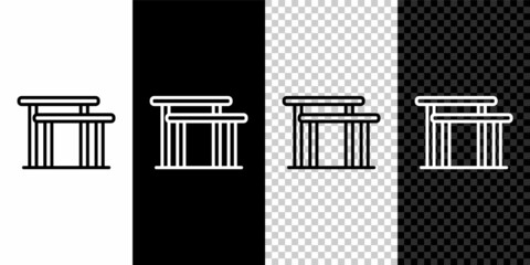 Set line Gymnastics equipment uneven bars icon isolated on black and white, transparent background. Vector