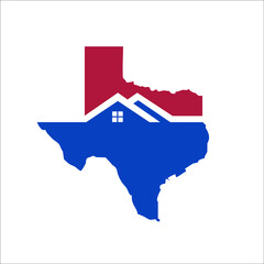 Texas map with house or home in the middle.