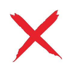 Red simple cross on white background. Choice icon. Checklist mark. Abstract art. Vector illustration. Stock image.