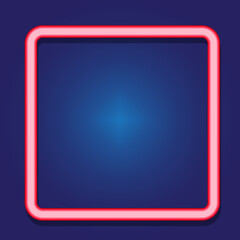 Neon pink square icon. Blue glowing background. Creative geometric figure. Art design. Vector illustration. Stock image.