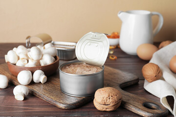 Different healthy products with vitamin D on wooden table