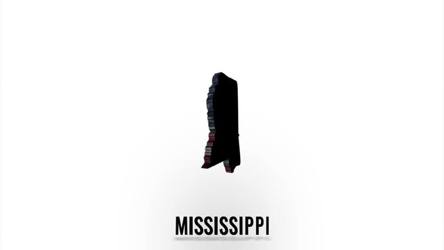 3d creative Mississippi state lettering isolated on white. 3d Mississippi state. USA. United States of America. Text or labels Mississippi with silhouette