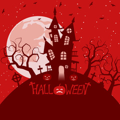 Halloween red scary night cartoon vector illustration
