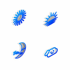 Set Isometric line Sunset, , Moon icon and Cloud icon. Vector