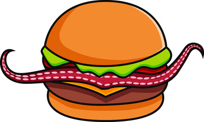 illustration of burger with a octopus