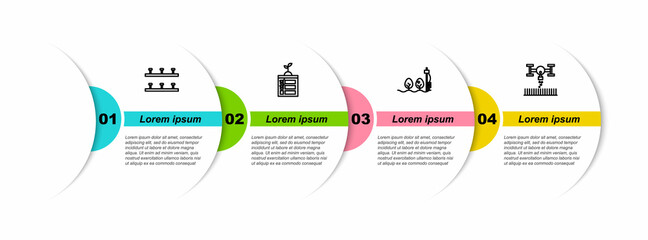 Set line Automatic irrigation sprinklers, Smart farming technology, Standalone sensor and plant and with drone. Business infographic template. Vector