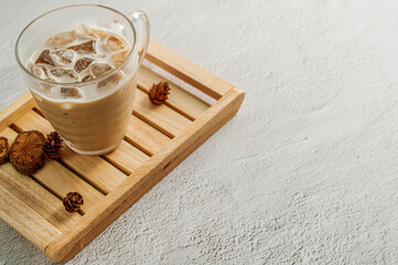 Iced cafe latte coffee in a transparent glass