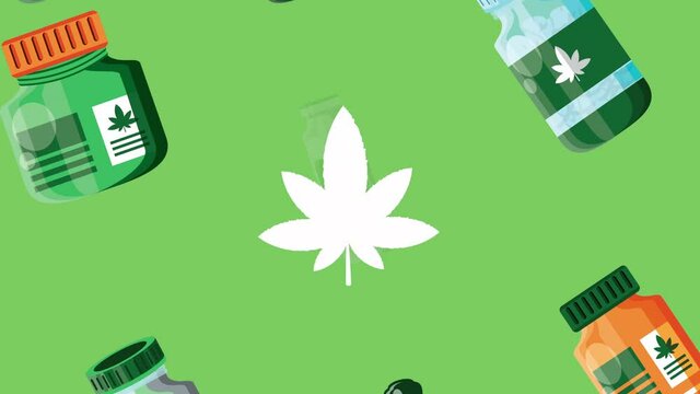 medical cannabis products pattern and leafs animation