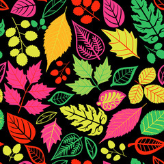 Autumn Leaves on Coloured Background, Seamless Repeat Pattern 