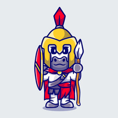 cute zebra gladiator spartan with shield and spear