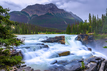 Fototapeta na wymiar Beautiful Athabasca Falls in Jasper National Park, Alberta, Canada