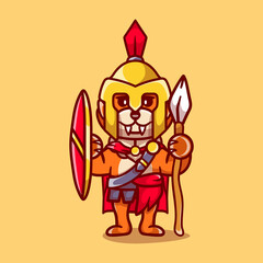 cute fox gladiator spartan with shield and spear