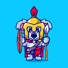 cute koala gladiator spartan with shield and spear
