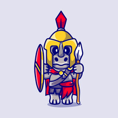 cute rhino gladiator spartan with shield and spear