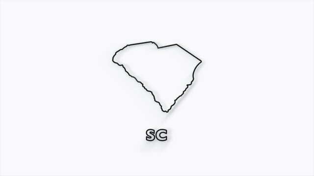 2d line creative South Carolina state lettering isolated on white. 2d line South Carolina state. USA. United States of America. Text or labels South Carolina with silhouette