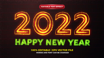 happy new year 2022 electric glow bold editable text effect