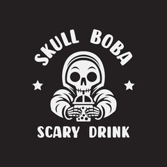 boba skull logo mascot vector illustration. skull drink a cup of boba	
