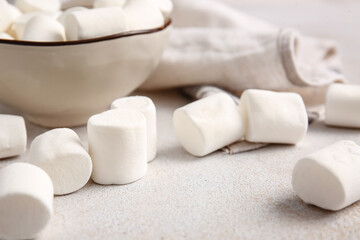Tasty marshmallows on light background, closeup