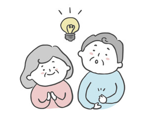 ひらめいたシニア女性とシニア男性
