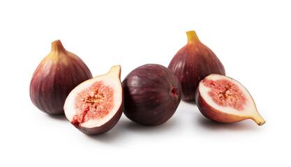 Figs and cut figs on a white background.