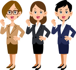 やる気を見せる3名の女性ビジネスパーソン
