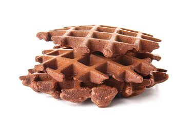 Delicious Chocolate Belgian Waffles on white background