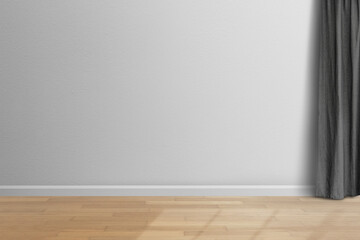 Empty minimal room with gray wall and curtain