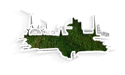 Energy and power icons set with green grass