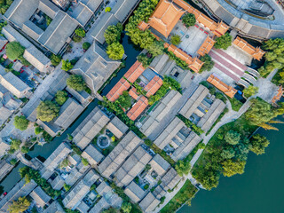 Fototapeta premium The ancient city of Taierzhuang, Shandong, China from the perspective of aerial photography