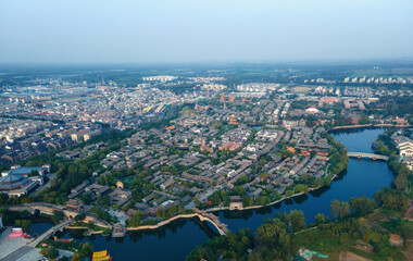 The ancient city of Taierzhuang, Shandong, China from the perspective of aerial photography