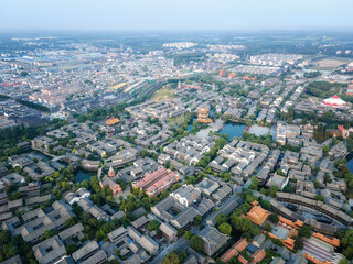 The ancient city of Taierzhuang, Shandong, China from the perspective of aerial photography
