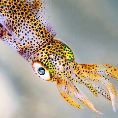 A Baby Calamari Squid Closeup in the Ocean