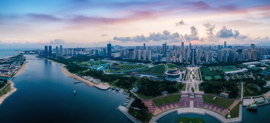Fototapeta premium Aerial photography China Rizhao city architecture landscape coastline