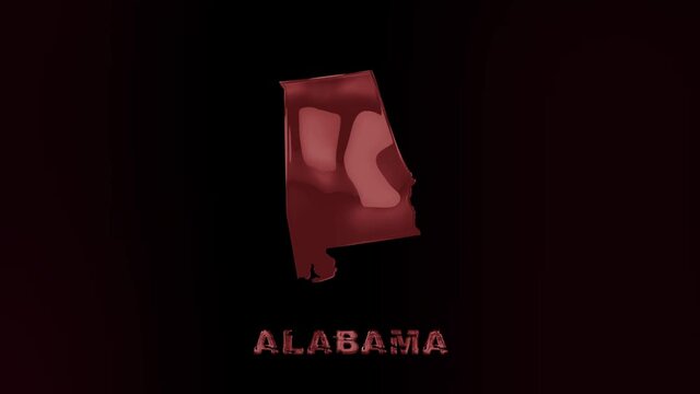 Alabama state lettering with glitch art effect. Alabama state. USA. United States of America. Text or labels Alabama with silhouette