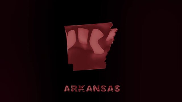 Arkansas state lettering with glitch art effect. Arkansas state. USA. United States of America. Text or labels Arkansas with silhouette