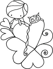 vector cartoon cute girl with hearts shape