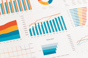 Naklejka na ściany i meble Business graphs and charts on table. Financial development, Banking Account, Statistics