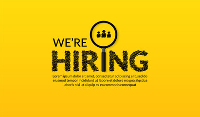 We are hiring lettering template, Job vacancy background with magnifying glass,  business recruitment concept
