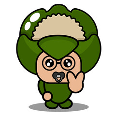 vector cartoon character illustration mascot costume cauliflower vegetables cute baby hand peace