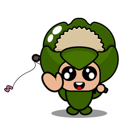 vector cartoon character illustration cute vegetable cauliflower mascot costume with fishing rod