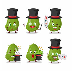 A virus desease Magician cartoon character perform on a stage