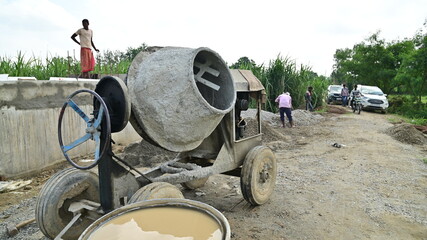 Concrete mixer at construction site