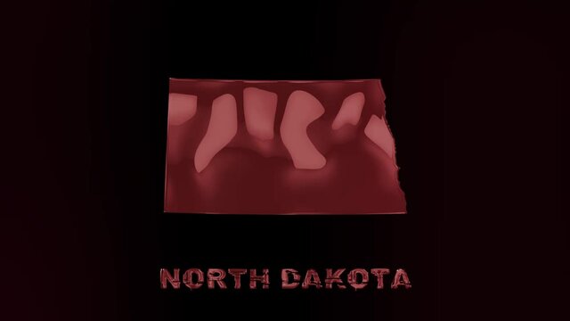 North Dakota state lettering with glitch art effect. North Dakota state. USA. United States of America. Text or labels North Dakota with silhouette