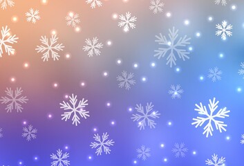 Fototapeta na wymiar Light Blue, Yellow vector template with ice snowflakes, stars.
