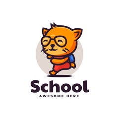 Vector Logo Illustration School Cat Mascot Cartoon Style.