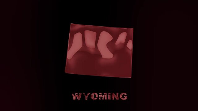 Wyoming state lettering with glitch art effect. Wyoming state. USA. United States of America. Text or labels Wyoming with silhouette