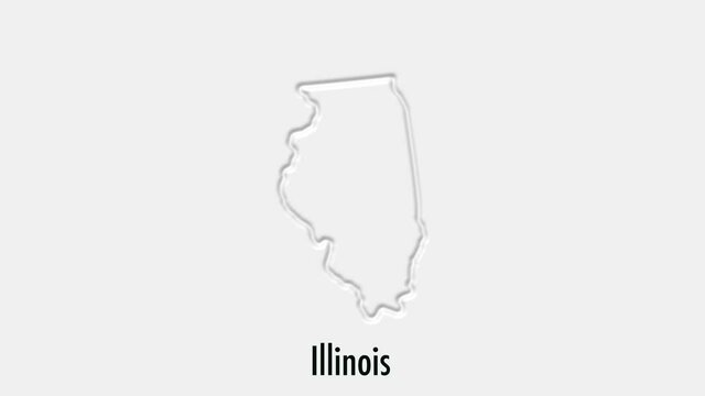 Abstract line animation Illinois State of USA on hexagon style. Illinois state. United States of America. Outline map of Illinois federal state highlighted from map of USA