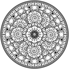 Circular pattern in the form of mandala with flower for henna, mehndi, tattoo, decoration. 