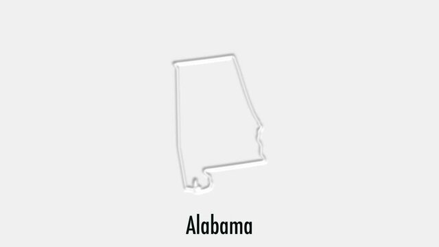 Abstract line animation Alabama State of USA on hexagon style. Alabama state. United States of America. Outline map of Alabama federal state highlighted from map of USA